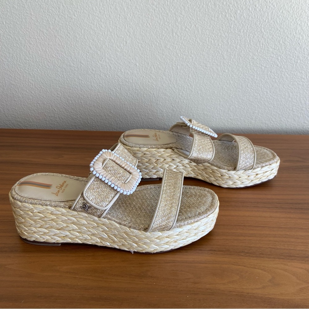 Sam Edelman Beige Woven Platform Slide Sandals